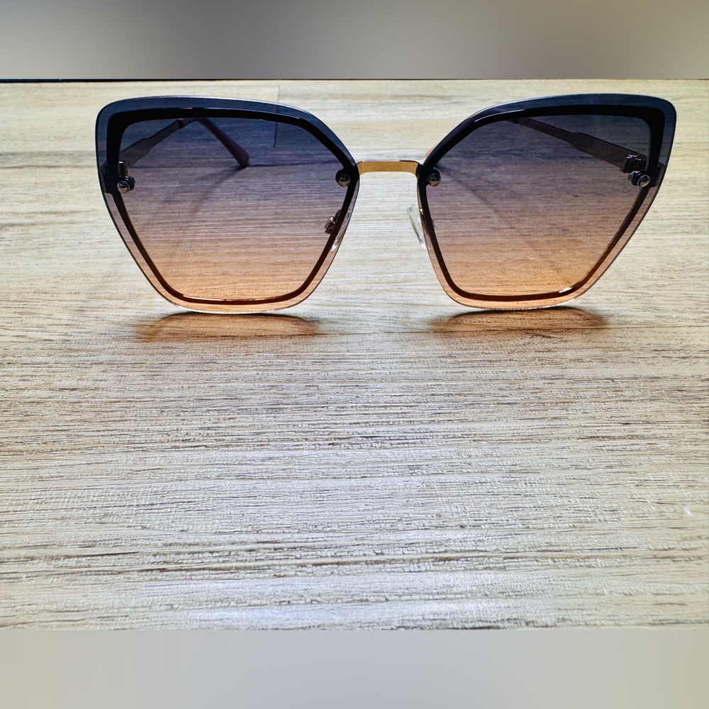 Black and Brown Geometric Sunglasses with Gradient Lenses